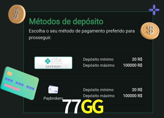 O cassino 77GG oferece uma grande variedade de métodos de pagamento